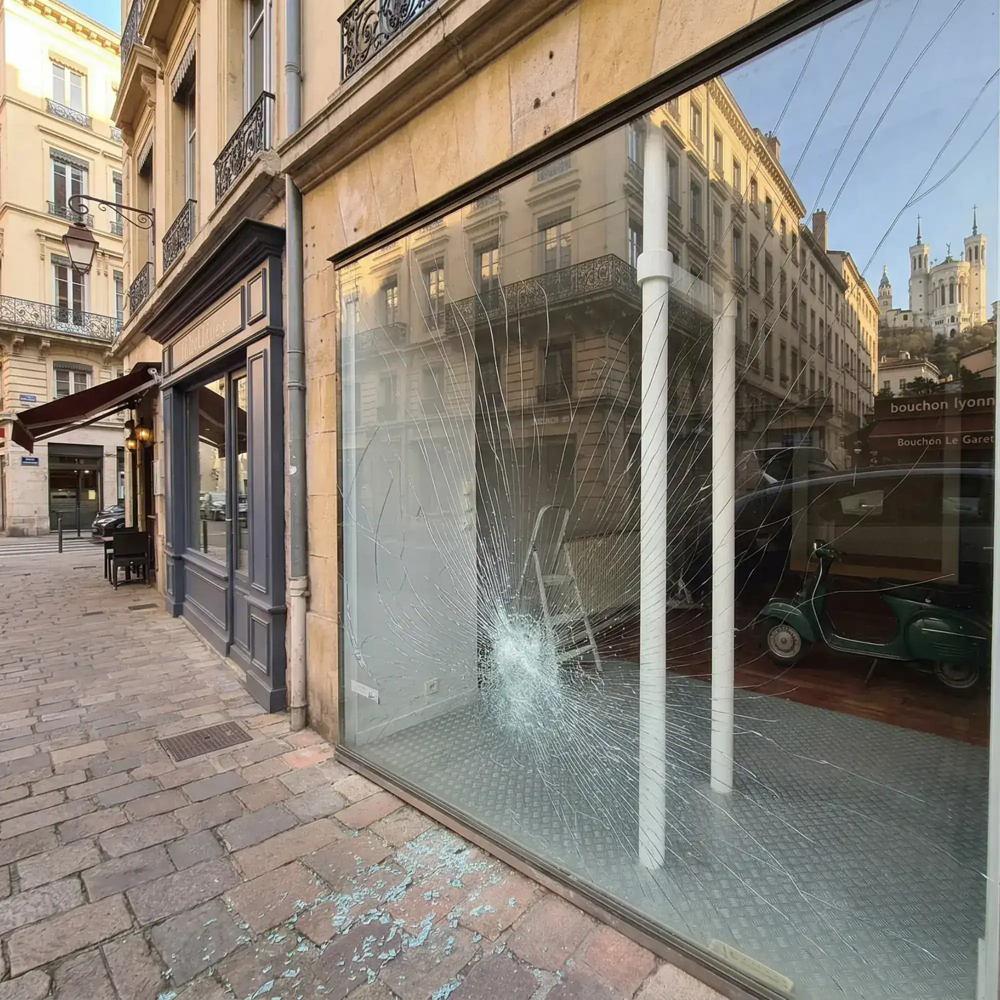 Remplacement vitrine nocturne Versailles commerce nuit